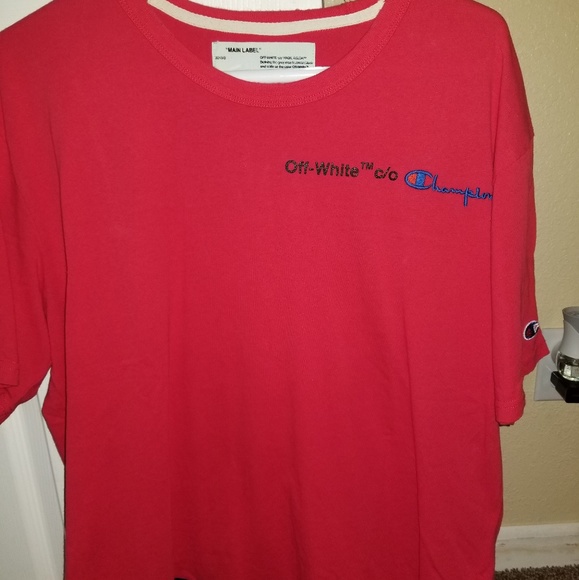 off white x champion tee red